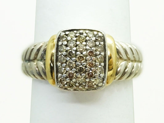 Effy Espresso Diamond Pave Shrimp Band Ring Sterling Silver 18k Gold Size 9