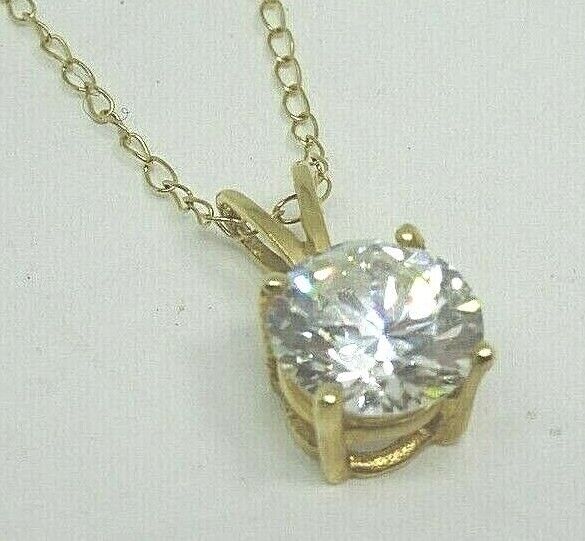 14K Yellow Gold & Solitaire CZ Necklace 16'' Chain