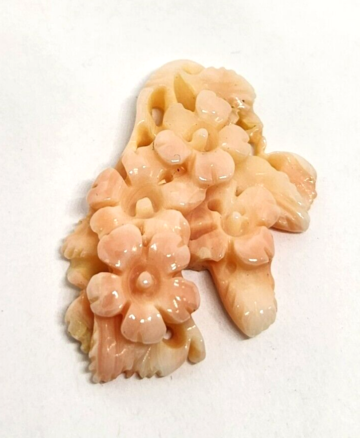 Carved Floral Angel Skin Coral Charm 1.25" Long