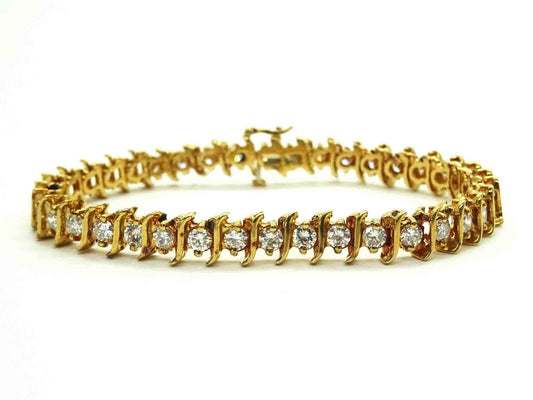 5.70ct tw Natural Diamond 7.5mm S-Link Tennis Bracelet 14k Gold