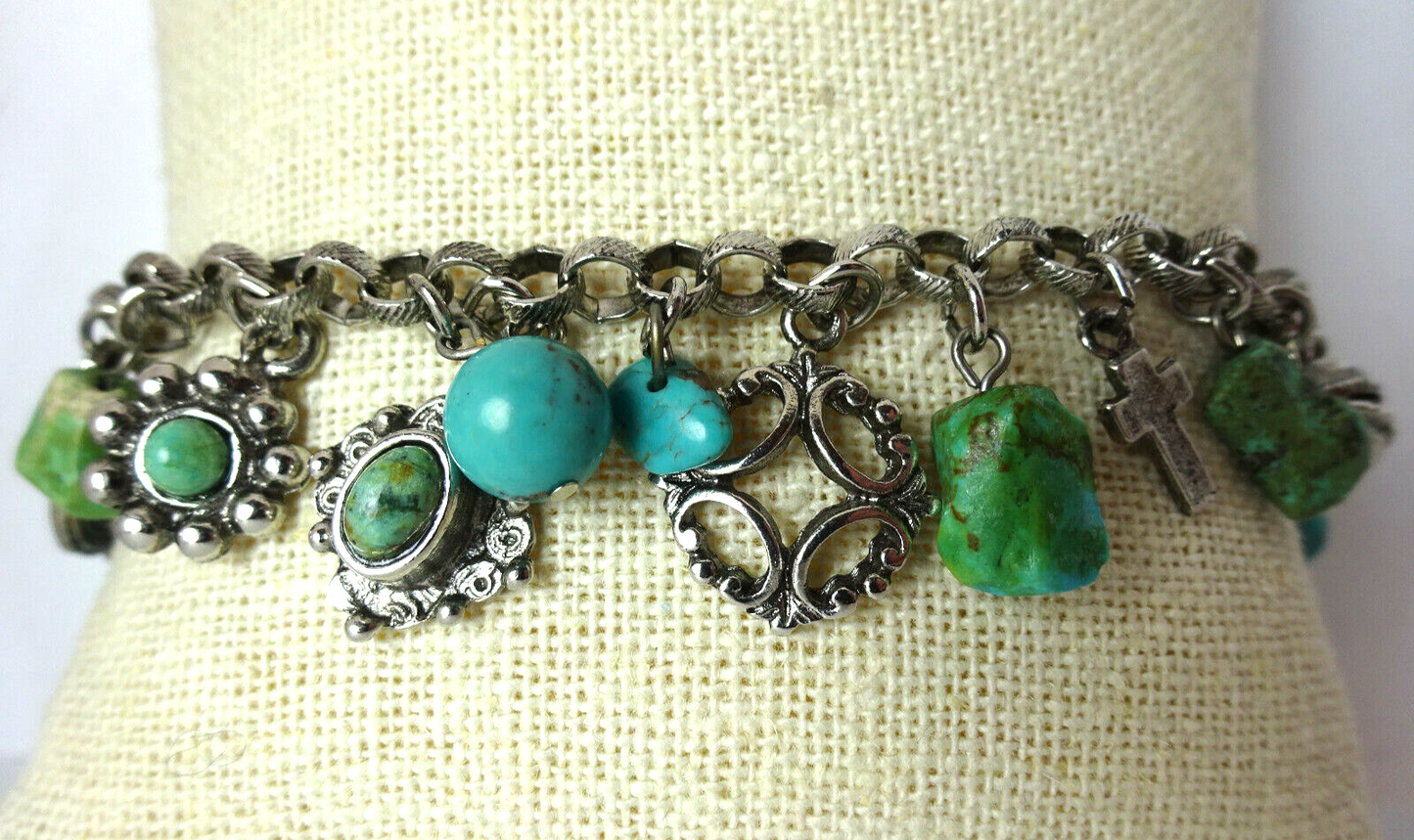 Vtg Sterling Silver Southwest Charm Bracelet 25 Charms Turquoise/Assorted 26.8 g