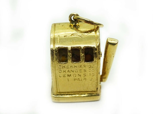 Vintage Working Slot Machine Charm Pendant 14k Solid Yellow Gold