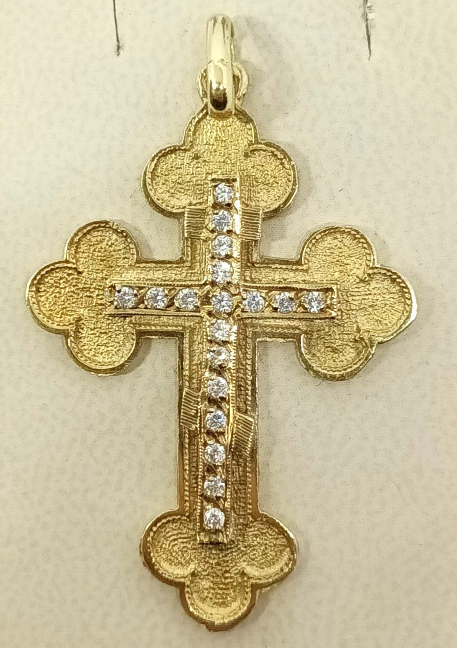 Gorgeous Engraved 14k Yellow Gold Cubic Zirconia Cross Pendant