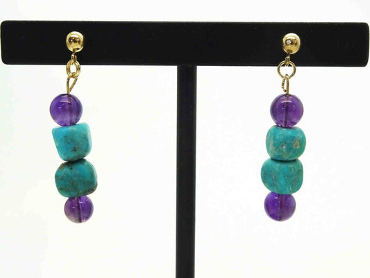 Amethyst & Turquoise Dangle Drop Earrings 14k Gold Filled