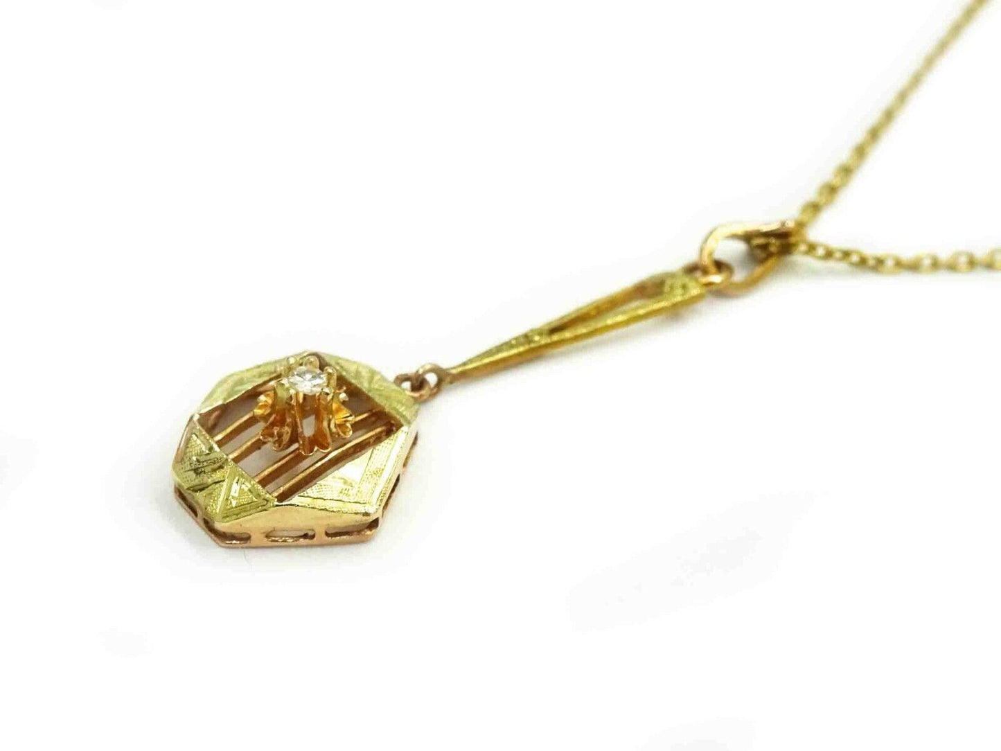 Vintage 1920s Natural Diamond Lavalier Drop Pendant 14k Gold