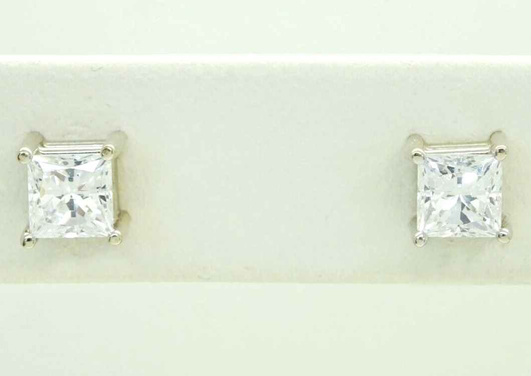 Square Colorless CZ Stud Earrings 14k White Gold