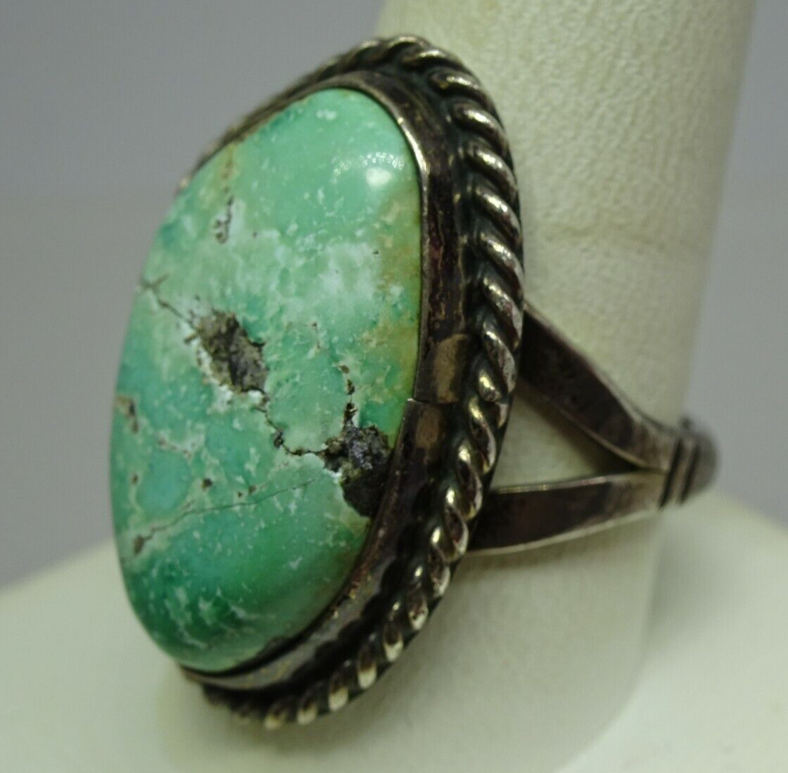 Zuni Sterling Silver & Turquoise Matrix Ring Signed P ZUN, Size 8