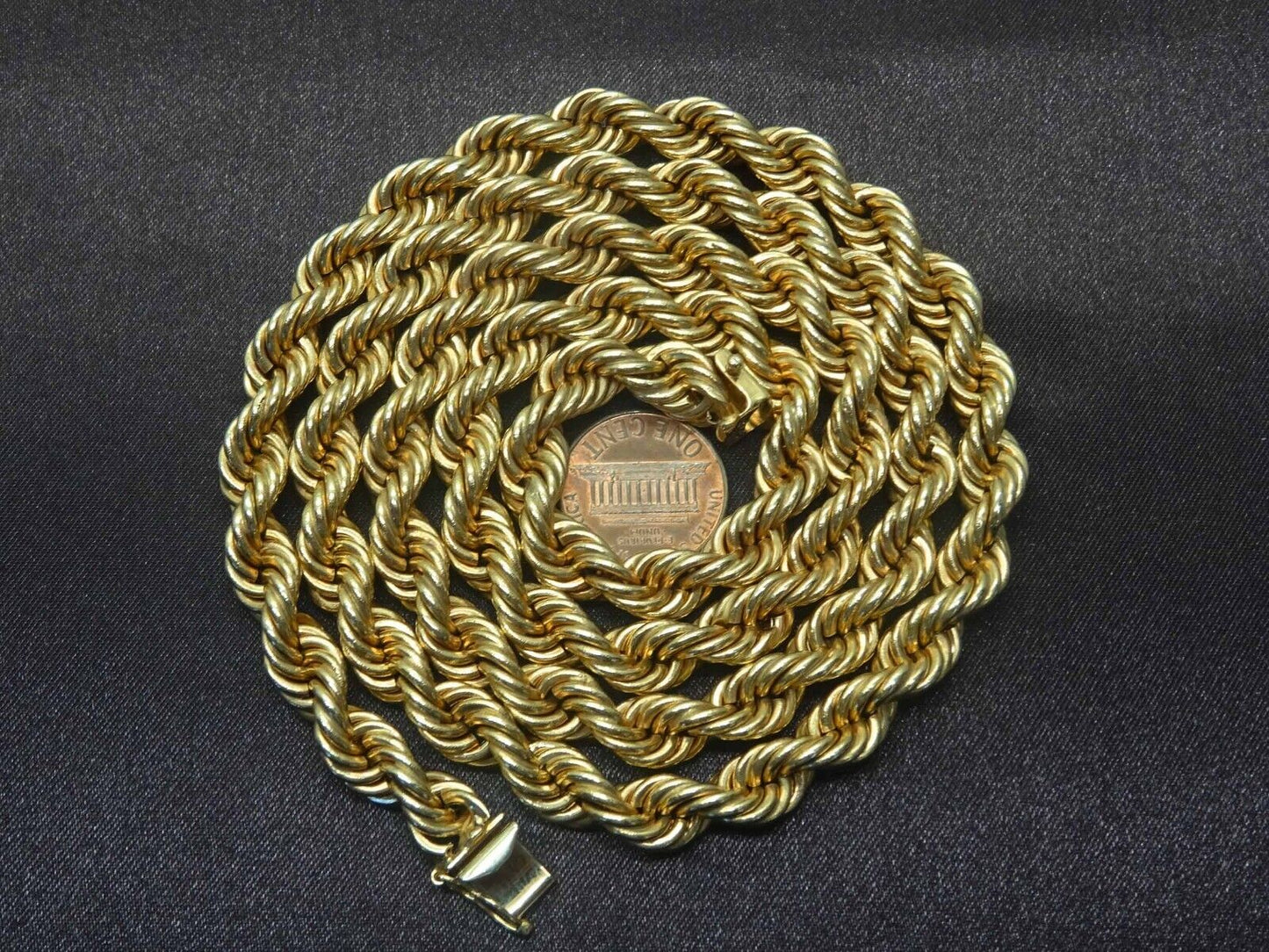 8mm Wide Rope Chain Necklace 14k Gold 29.5" Long 56.1 Grams