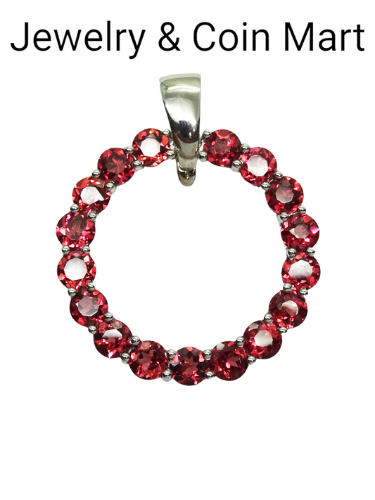 Round Garnet Sterling Silver Open Circle Pendant