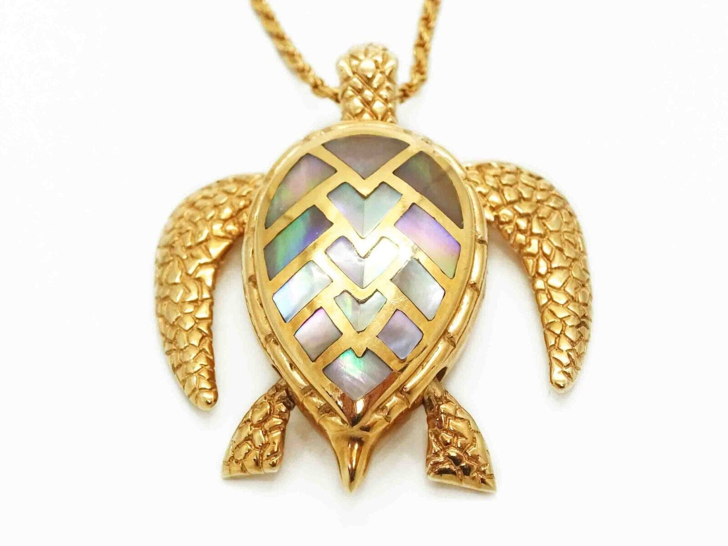 Wildlife Wonders 14k Rose Gold Abalone Mother of Pearl Turtle Pendant Necklace