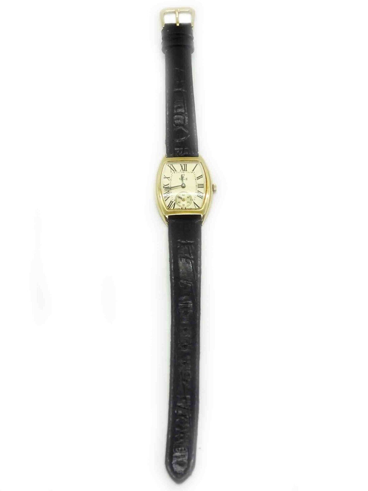 Vicence Milor Italy Ladies Watch Tonneau Barrel Case 14k Gold Black Leather