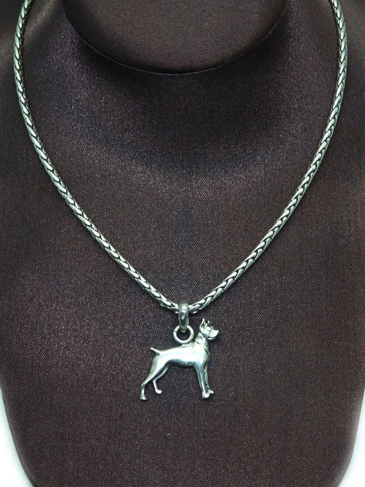 FAC FineARF Lisa Greene Boxer Dog Pendant Chain w/Extender Sterling Silver