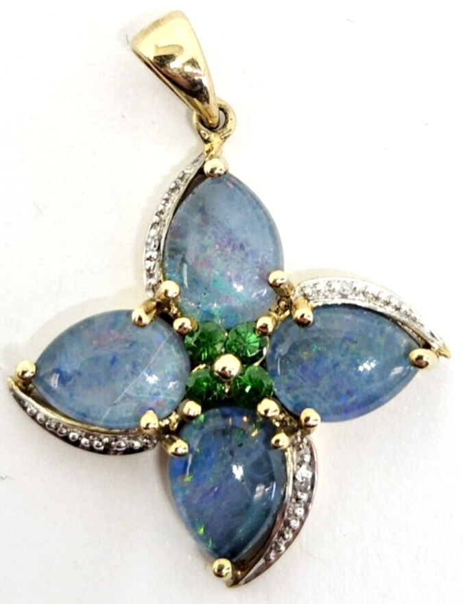 Natural Opal Triplet & Diamond Pendant 10K Yellow Gold