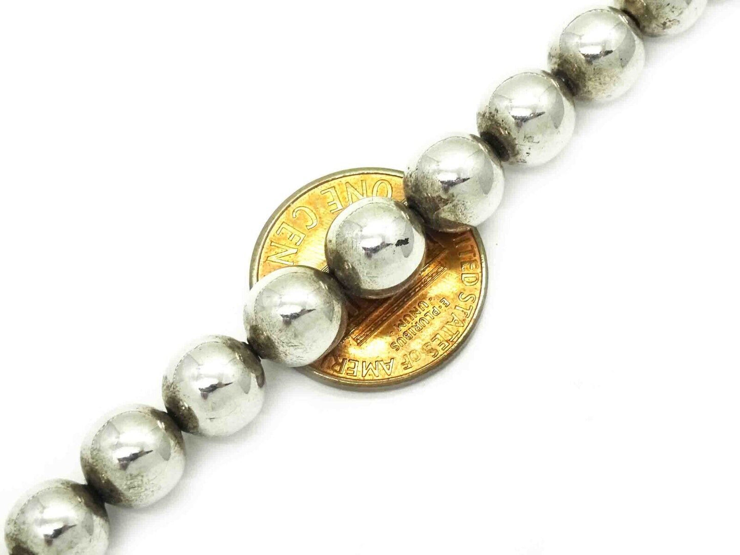 Old Pawn Taxco Mexico 8mm "Navajo Pearl" Sterling Silver Bead Necklace 16.25"