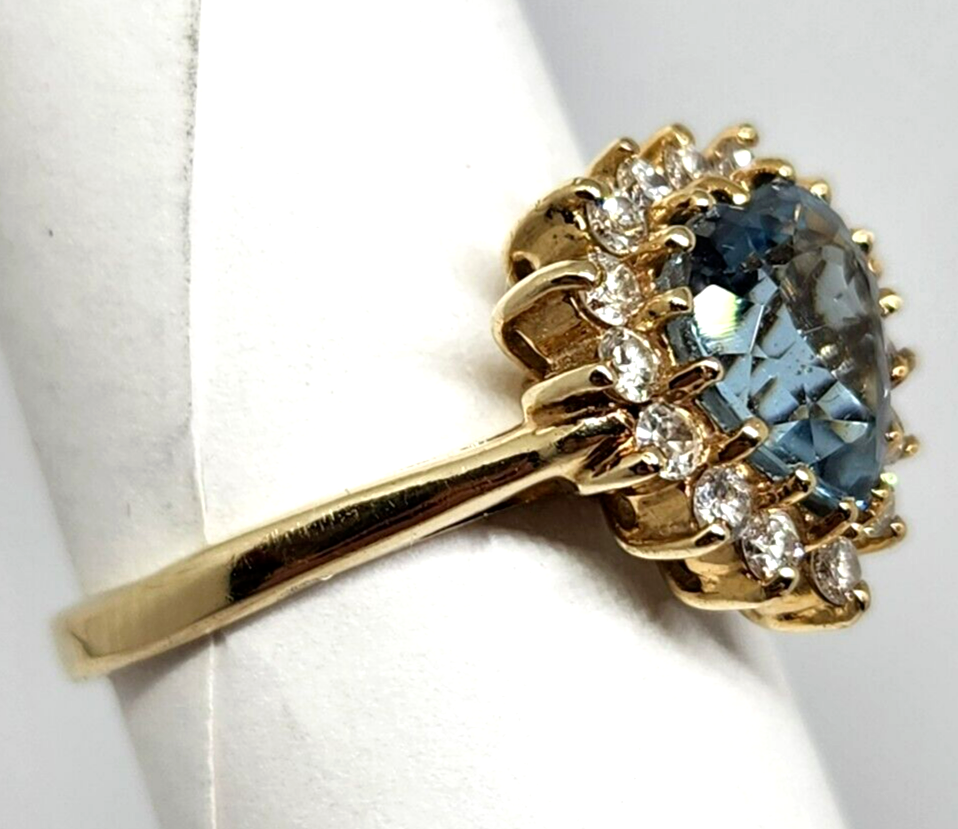 3.20ct tw Aquamarine Heart & Diamond Halo 14k Gold Ring, Size 7.75