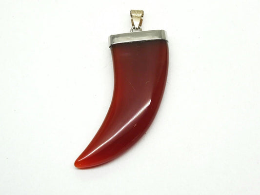 Large Carnelian Horn Shaped Pendant Rhodium Plated Setting New Old Stock
