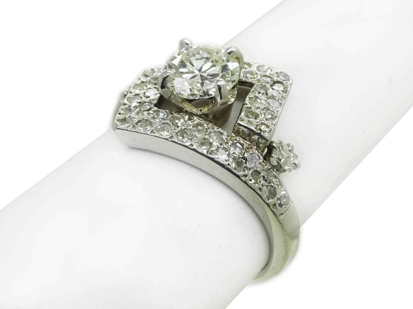 1.08ct tw Natural Diamond Square Cluster Ring 14k White Gold Size 5.5