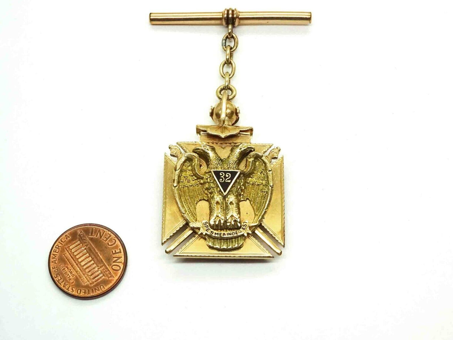 Estate Vintage Double Headed Eagle 32nd Degree Medallion & Fob 14k Gold