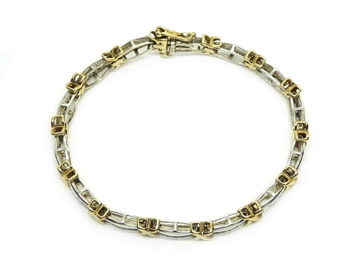 2.10ct tw Natural Diamond X Kiss Station Tennis Bracelet Two-Tone 10k Gold