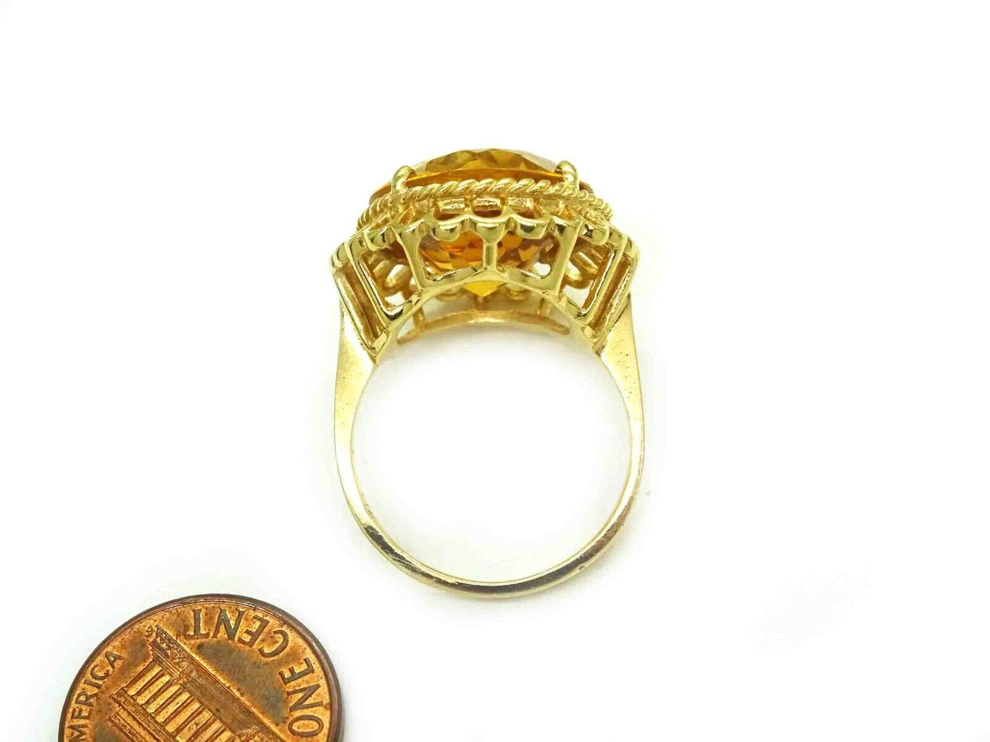 12.83ct Faceted Oval Natural Citrine Quartz Filigree Ring 14k Gold Size 8