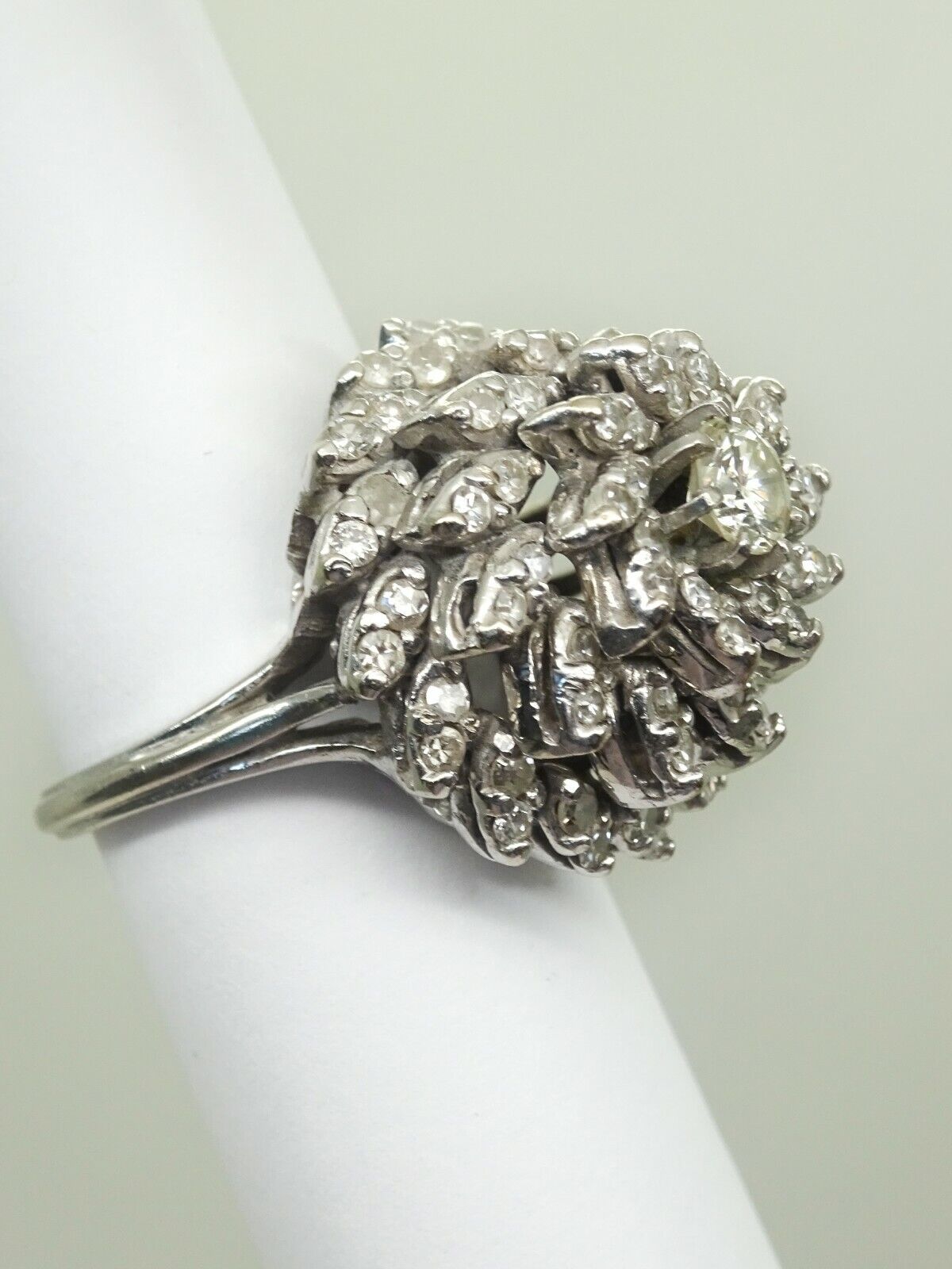 1.58ct tw Earth Mined Diamond Cluster Cocktail Ring 14k White Gold Size 6.75