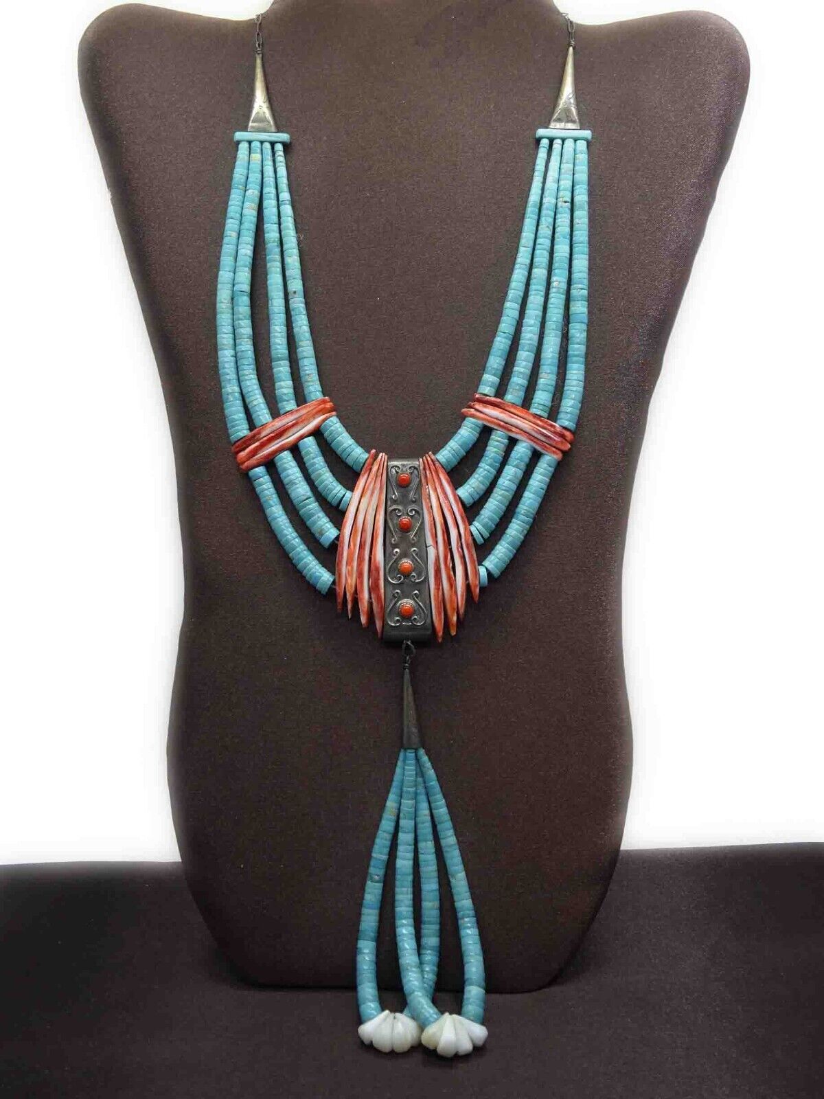 Vintage Native American Turquoise & Spiny Oyster Heishi Ceremonial Necklace