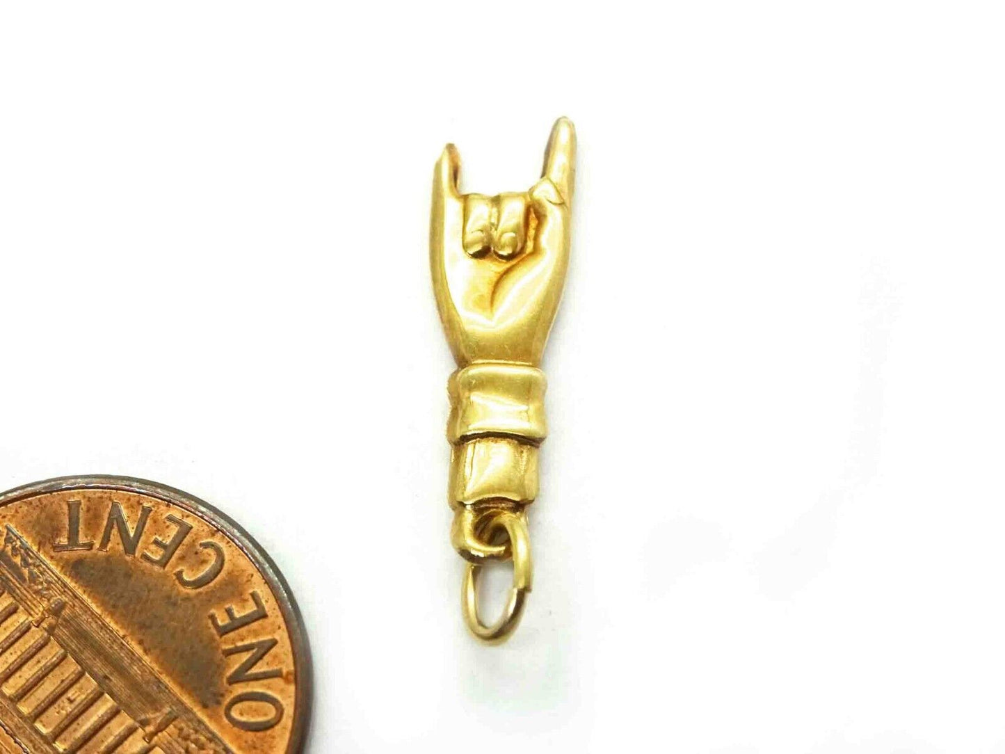 Hand Horns Evil Eye Ward Good Luck Charm Pendant 14k Gold 0.5 Grams