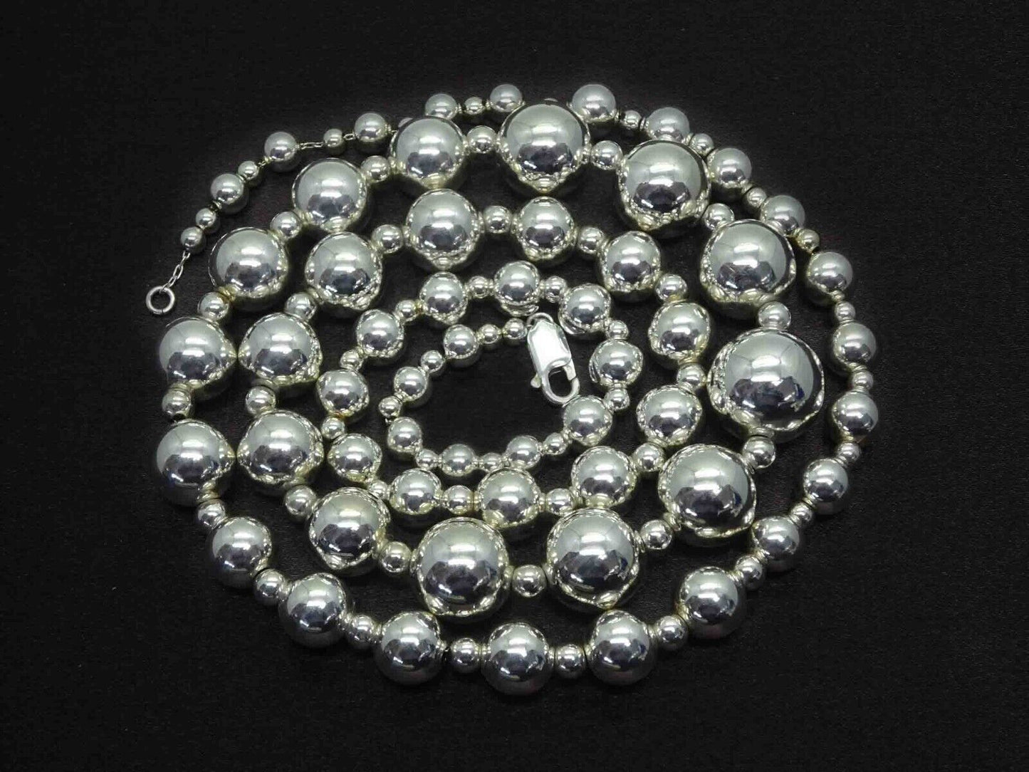 4-16mm Wide Graduated Floating Bead Necklace Sterling Silver 31" Long 58.3 Grams