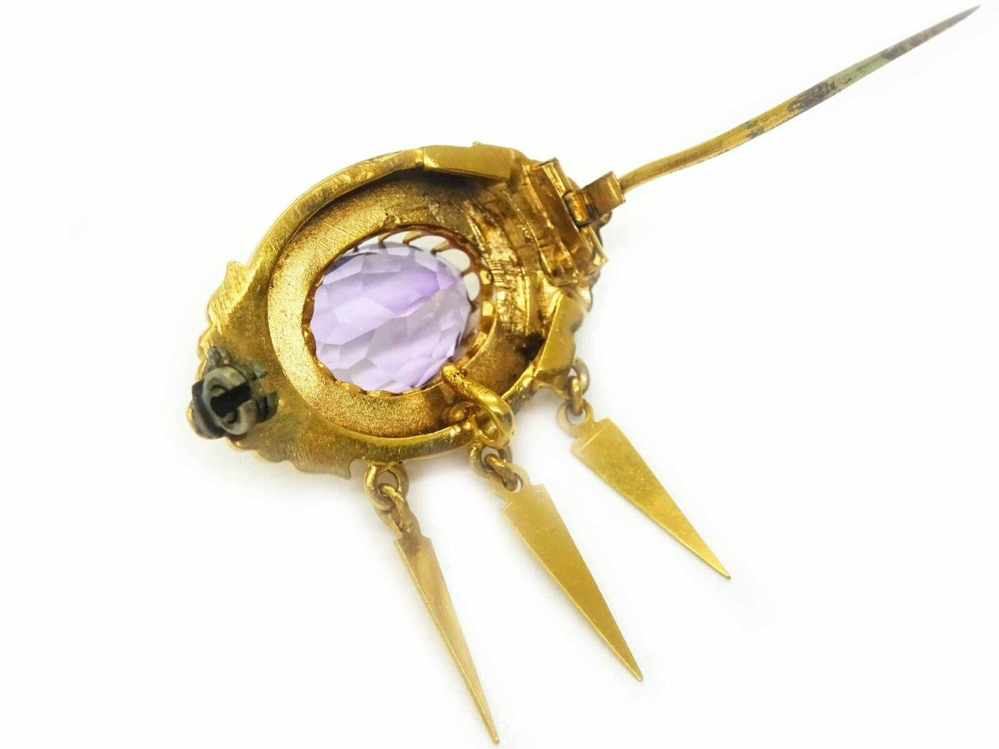 Antique Etruscan Revival Amethyst Brooch & Earrings Set 16k Gold