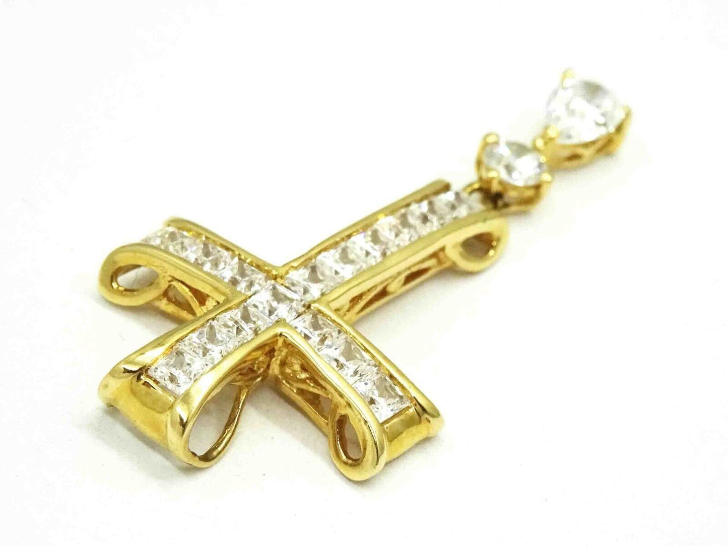 Meda Designer White CZ Cross Dangle Pendant 14k Gold