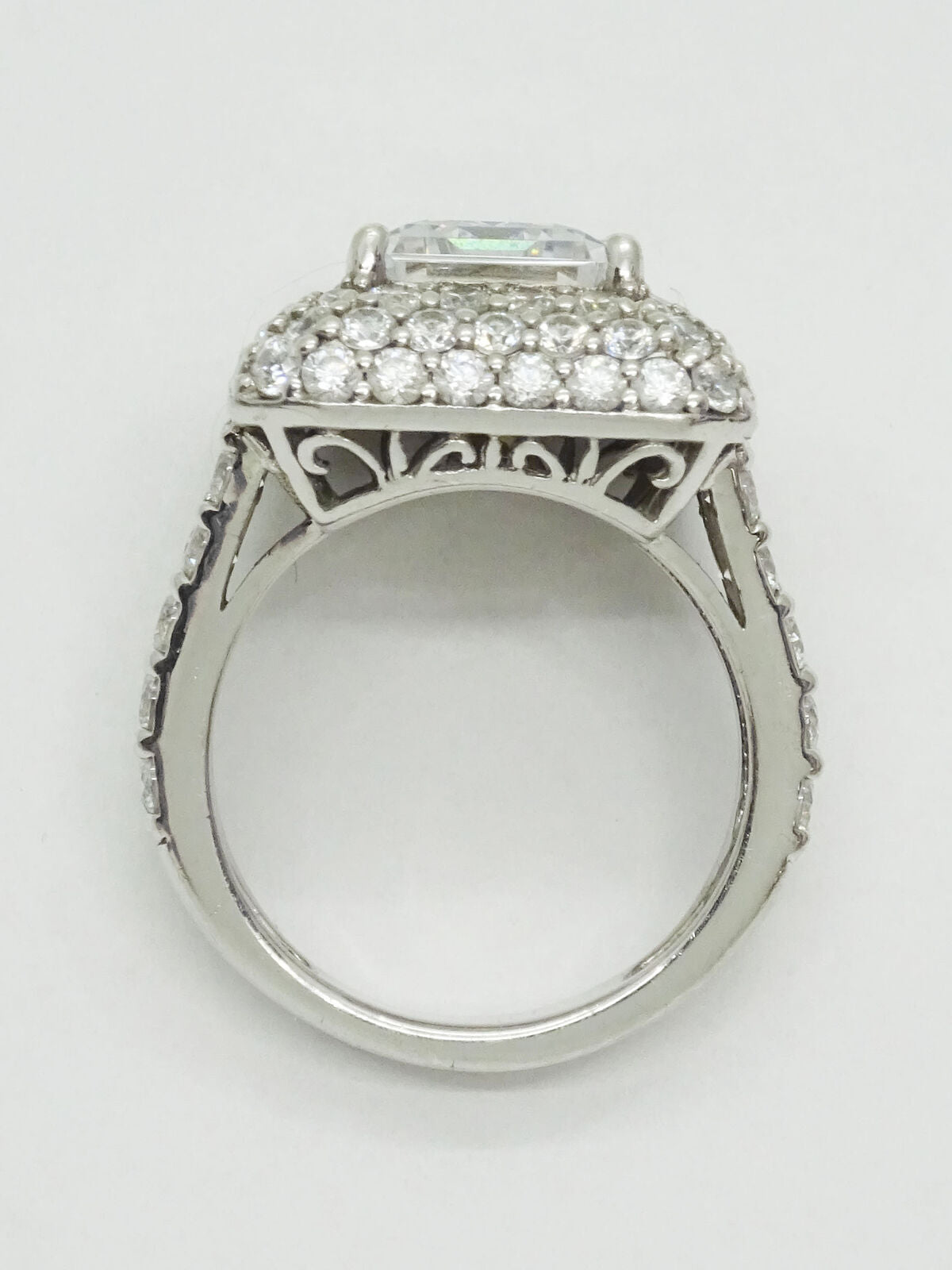 5ct tw Em-Cut CZ Center Pave Square Halo Ring Sterling Silver Size 5.25