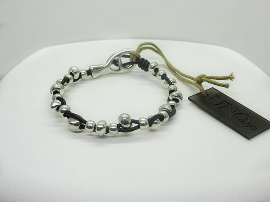 UNO de 50 “Balley” Silver Plated Metal Bead Leather Bracelet