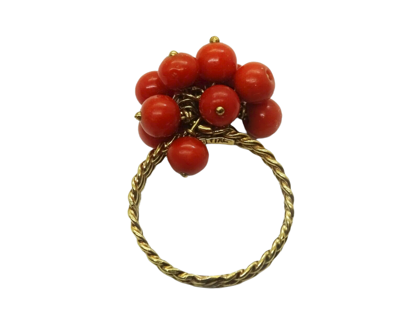 Estate Oxblood Red Coral Bead Cluster Setting Ring 14k Gold Size 5