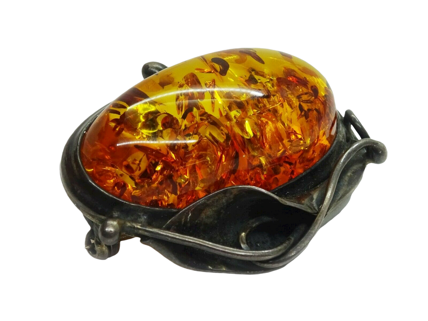 Estate Baltic Amber Pin Brooch Sterling Silver Polish Hallmark