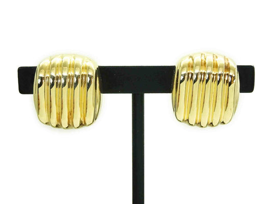 Burdick Designer Light Shrimp Rib Cushion Euro Omega Clip Earrings 14k Gold