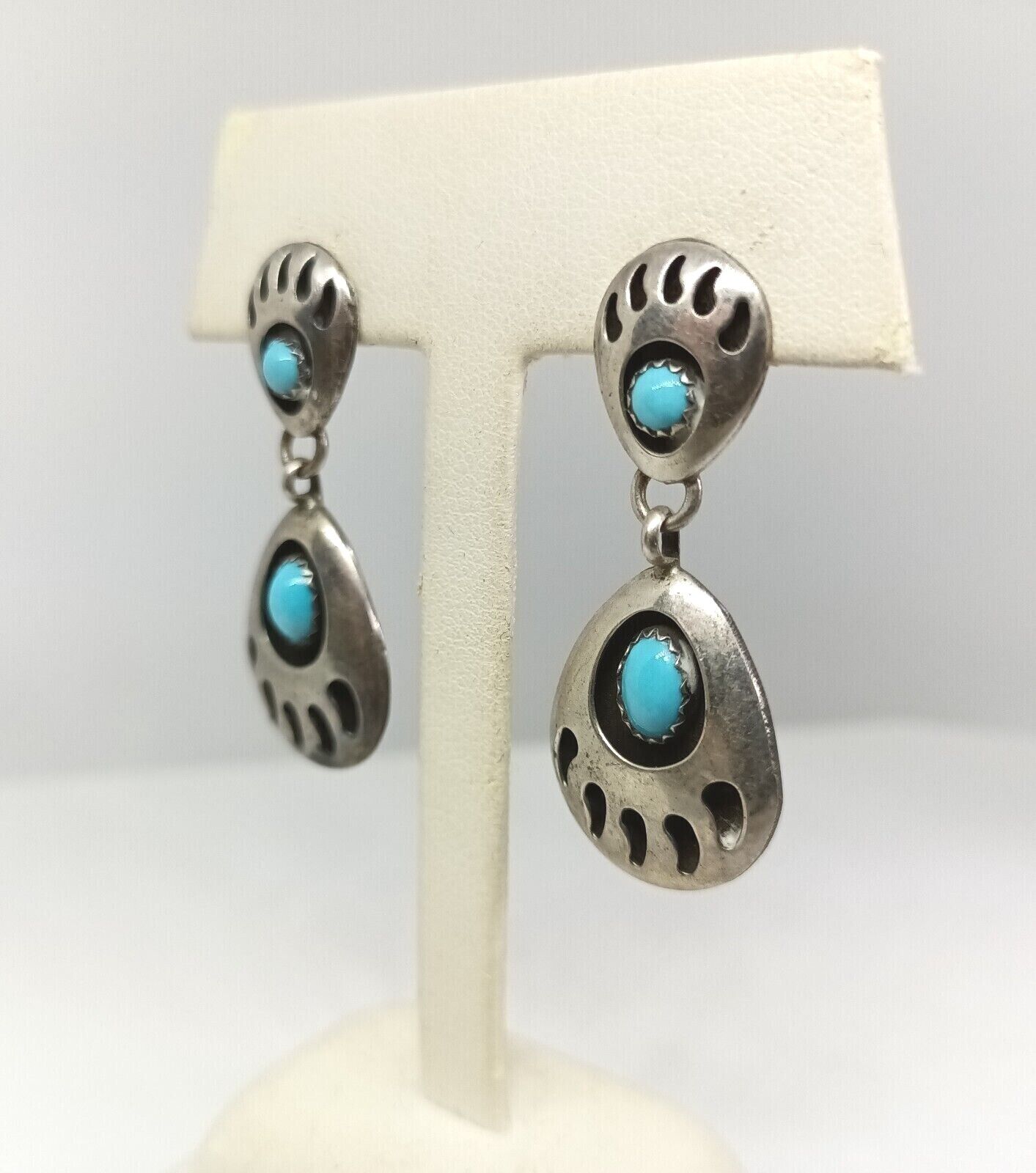 Native American Sterling Silver and Turquoise Earrings Bea Tom