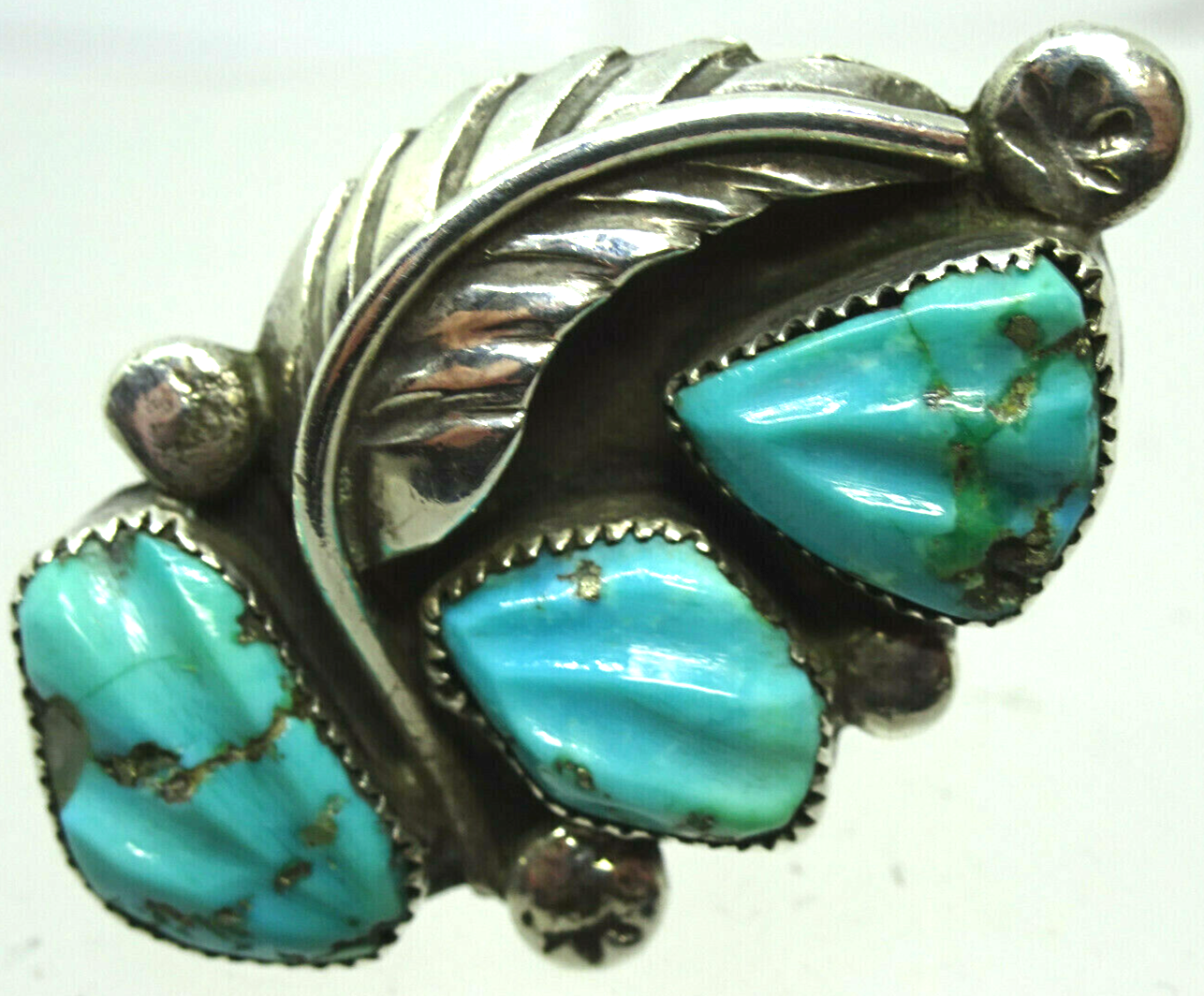 Old Pawn SIGNED ZUNI Sterling Silver & Turquoise Ring, FE Signed, Sz. 6.5