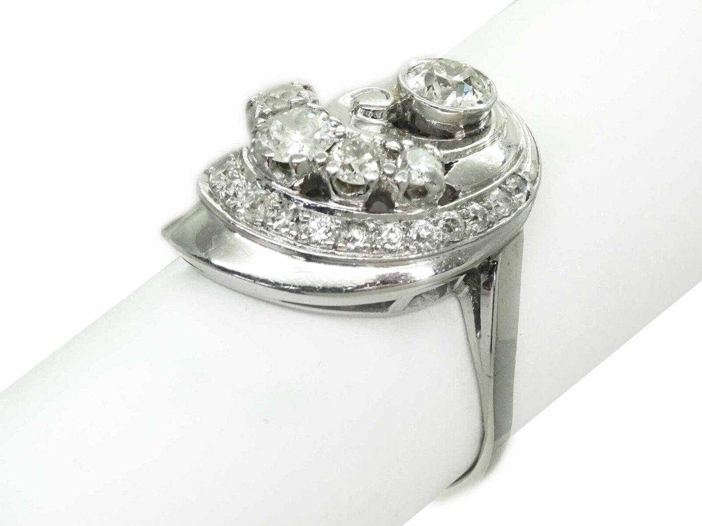 Art Deco 1.18ct tw Natural Diamond Swirl Platinum Ring Size 10.75