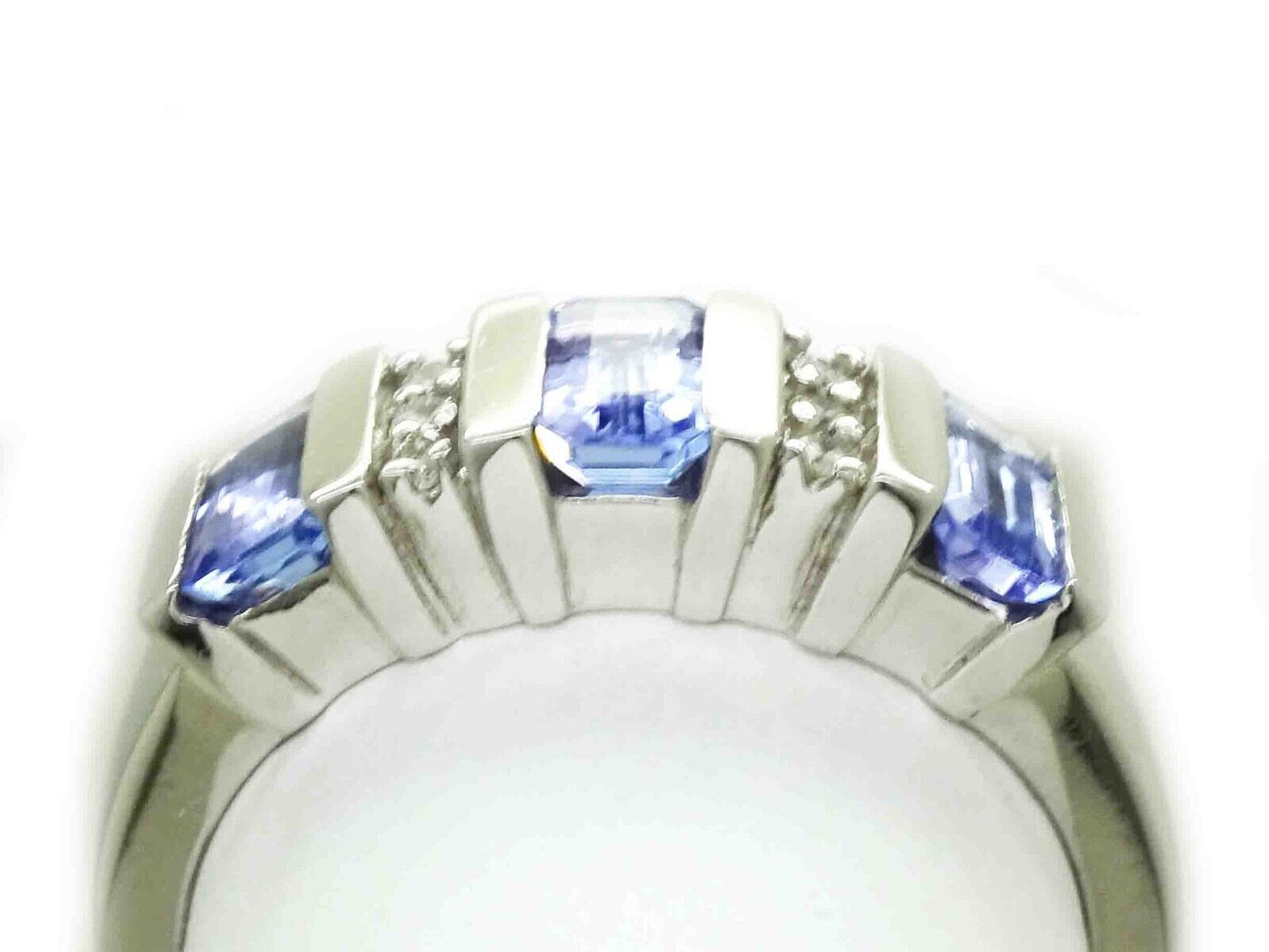 New Old Stock 3-Stone Tanzanite & Diamond Ring 14k White Gold Size 7