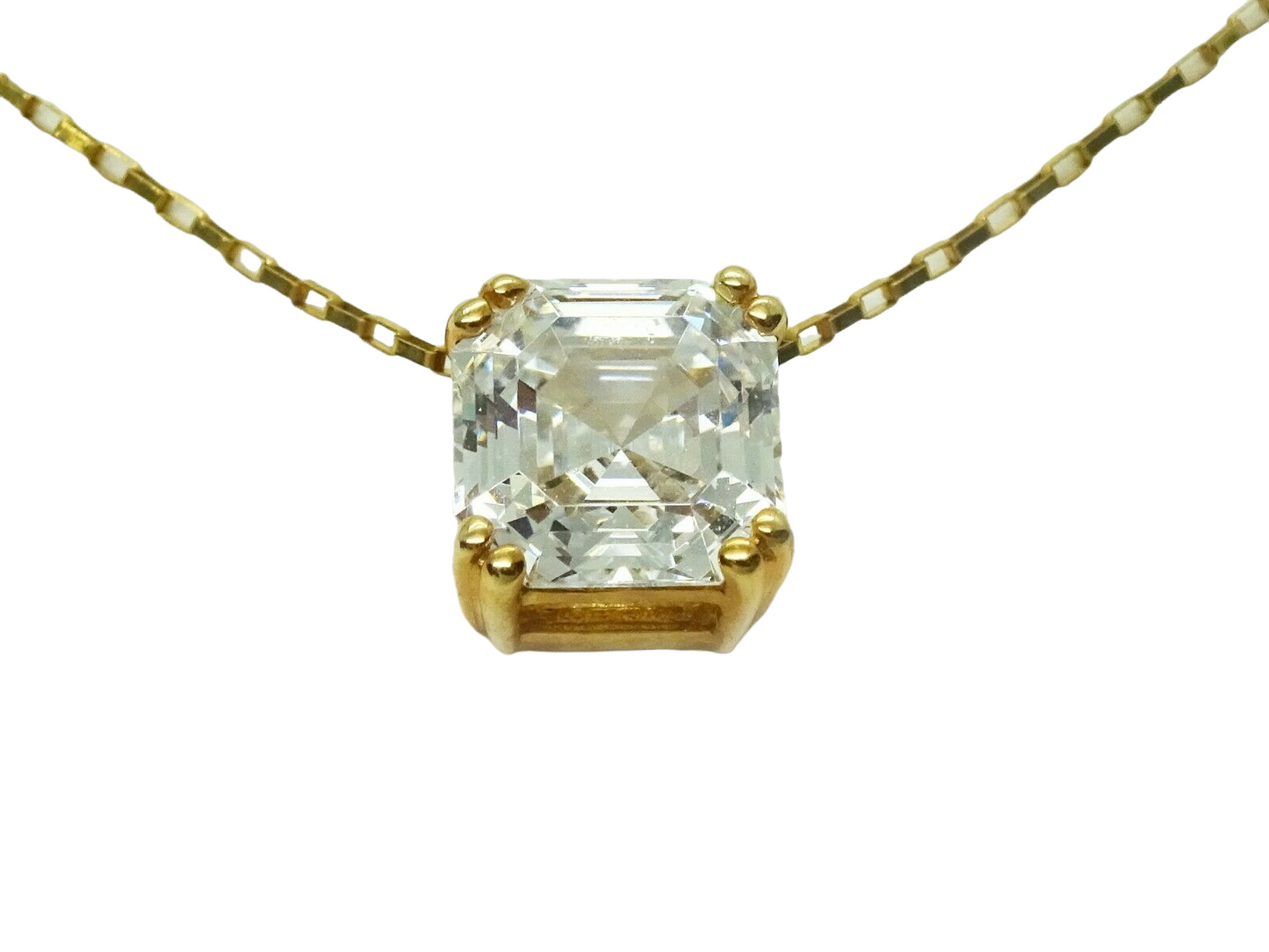 Emerald-Cut White CZ Pendant Box Chain Necklace & Earrings Set 14k Gold