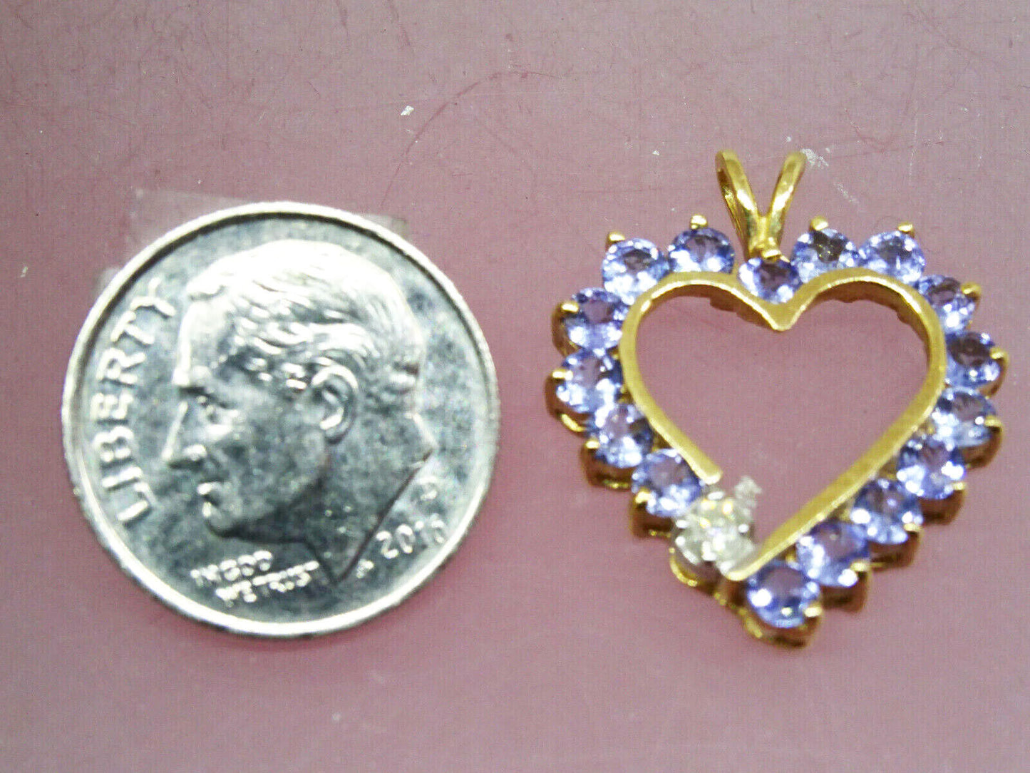 Iolite & Diamond Heart Pendant 14k Gold