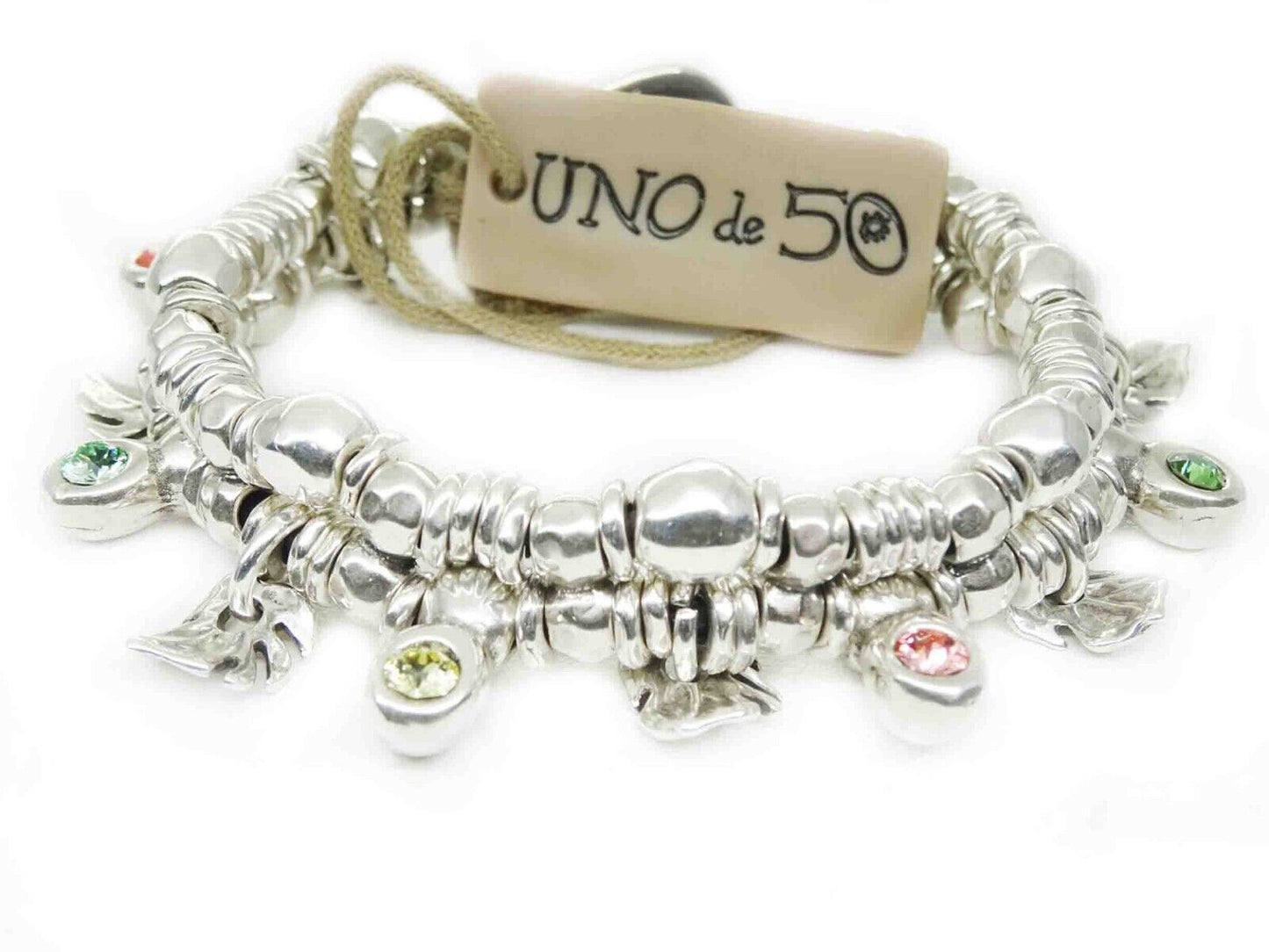 UNO de 50 “Wild Bush” Crystal Silver Plated Metal Brown Leather Bracelet