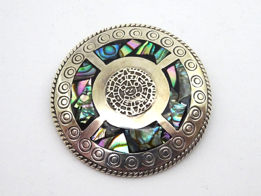 Vintage Taxco TC-271 Abalone Inlay Sterling Silver Pendant Pin
