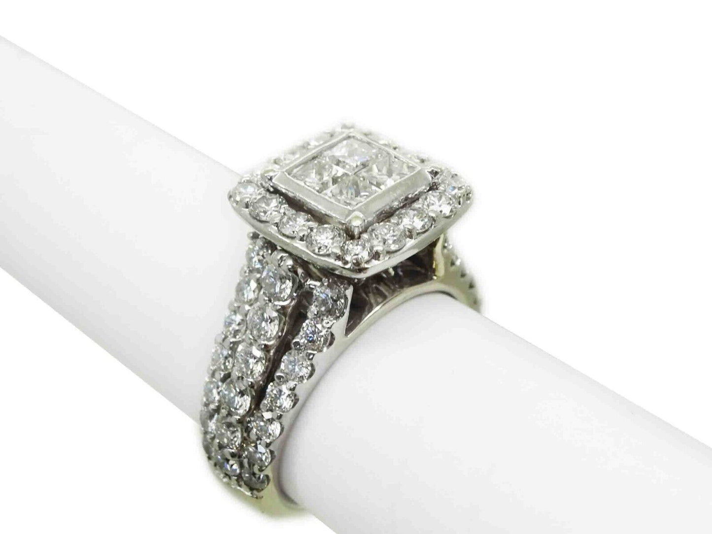 3.03ct tw Princess & Round Natural Diamond Cluster Ring 14k White Gold Size 5.75