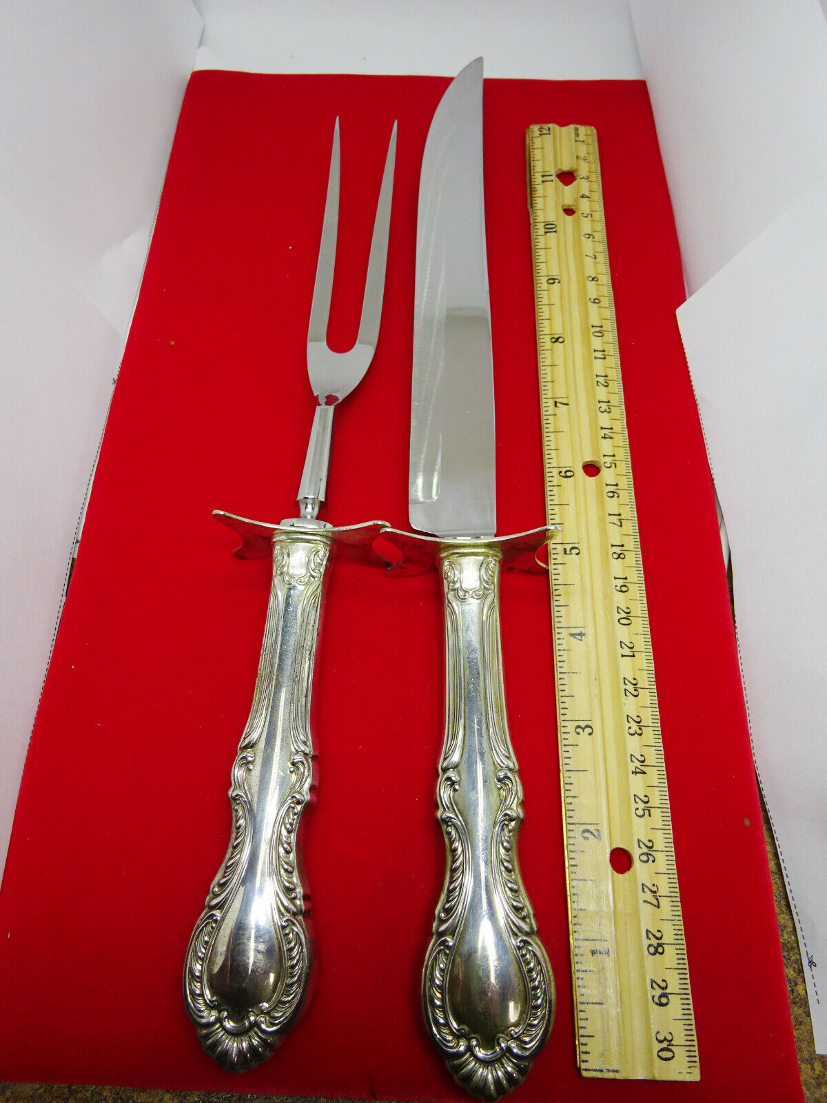 FINE ARTS SOUTHERN COLONIAL STERLING SILVER CARVING SET,International SIL Co.13"