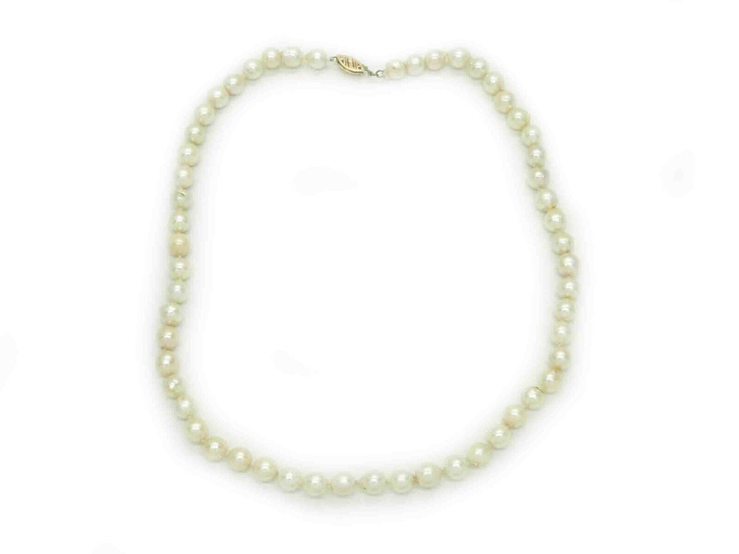 Estate 7.5mm Wide Baroque Akoya Pearl Bead Strand Necklace 14k Clasp 17" Long