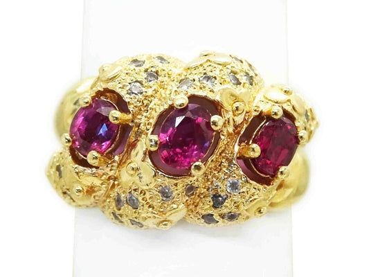 0.90ct tw Natural Ruby & Diamond Shrimp Flower Cocktail Ring 14k Gold Size 8.5