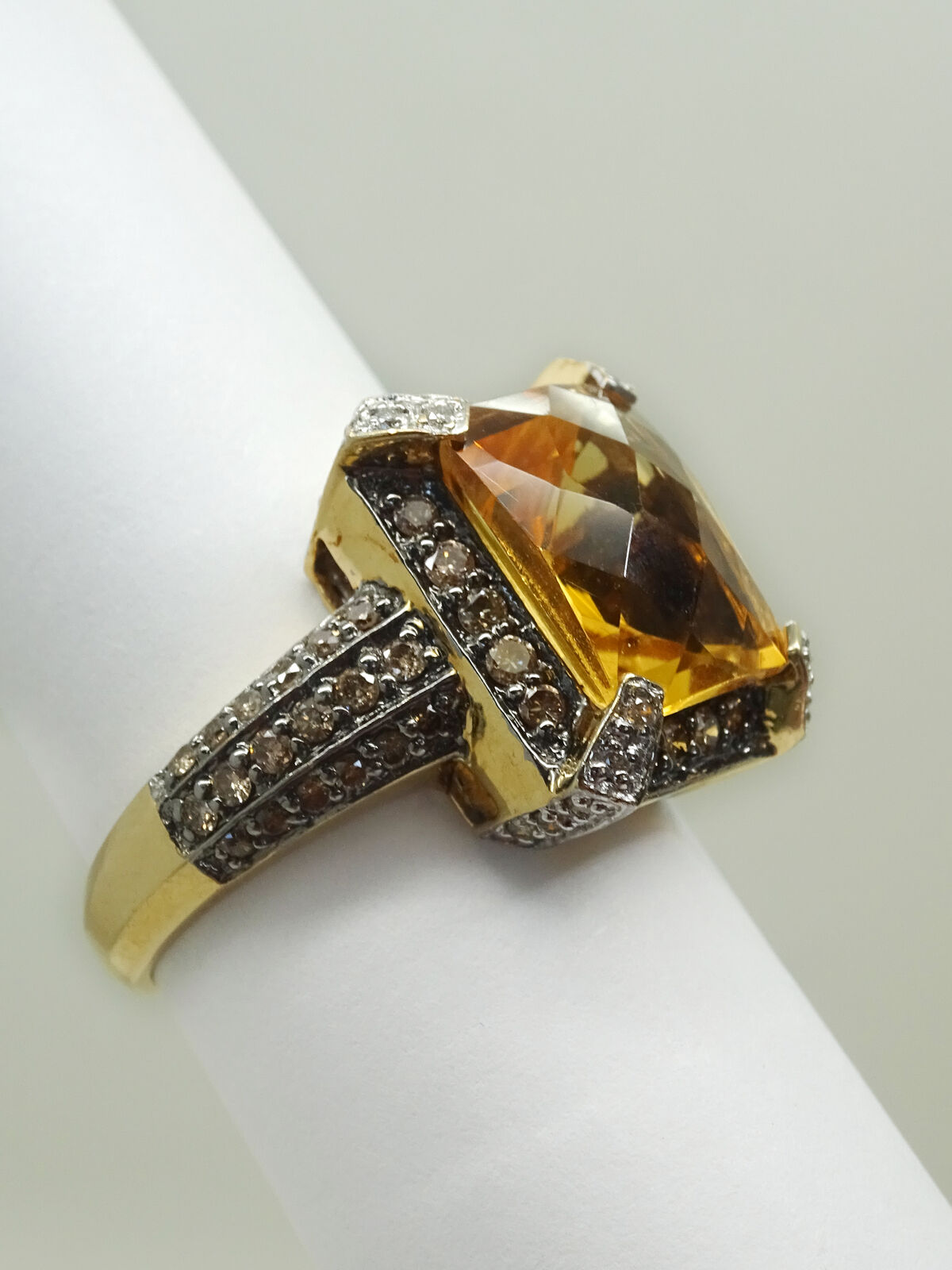 LeVian 7.5ct tw Natural Citrine & Chocolate Diamond Ring 14k Gold Size 9