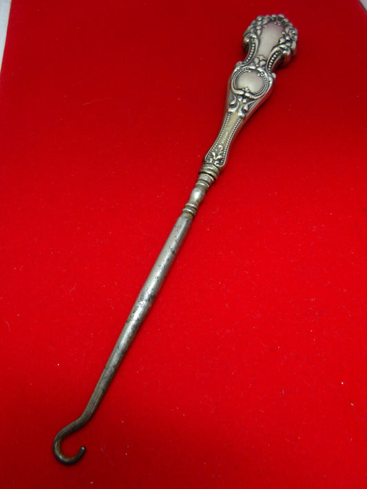 Vintage Sterling Silver Handle Shoe Button Hook 8-7/8" Long