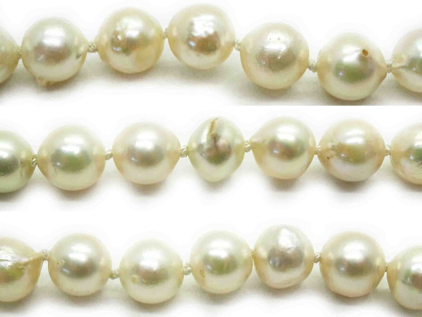 Estate 7.5mm Wide Baroque Akoya Pearl Bead Strand Necklace 14k Clasp 17" Long